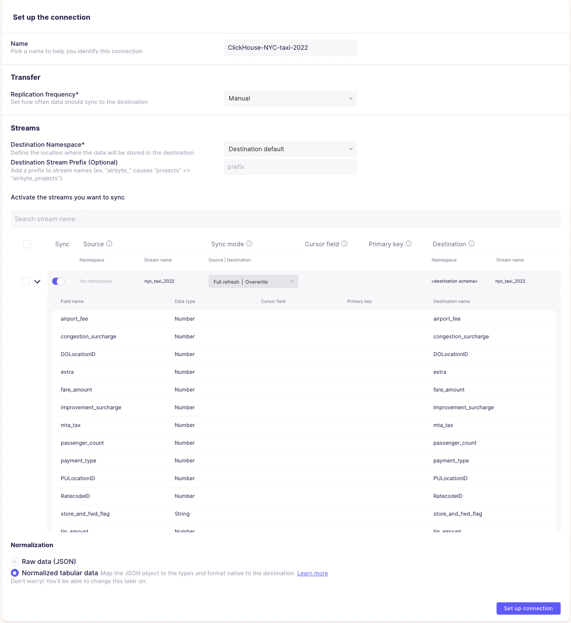Создание �подключения в Airbyte