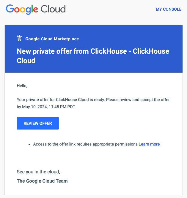 Письмо о частном предложении GCP Marketplace