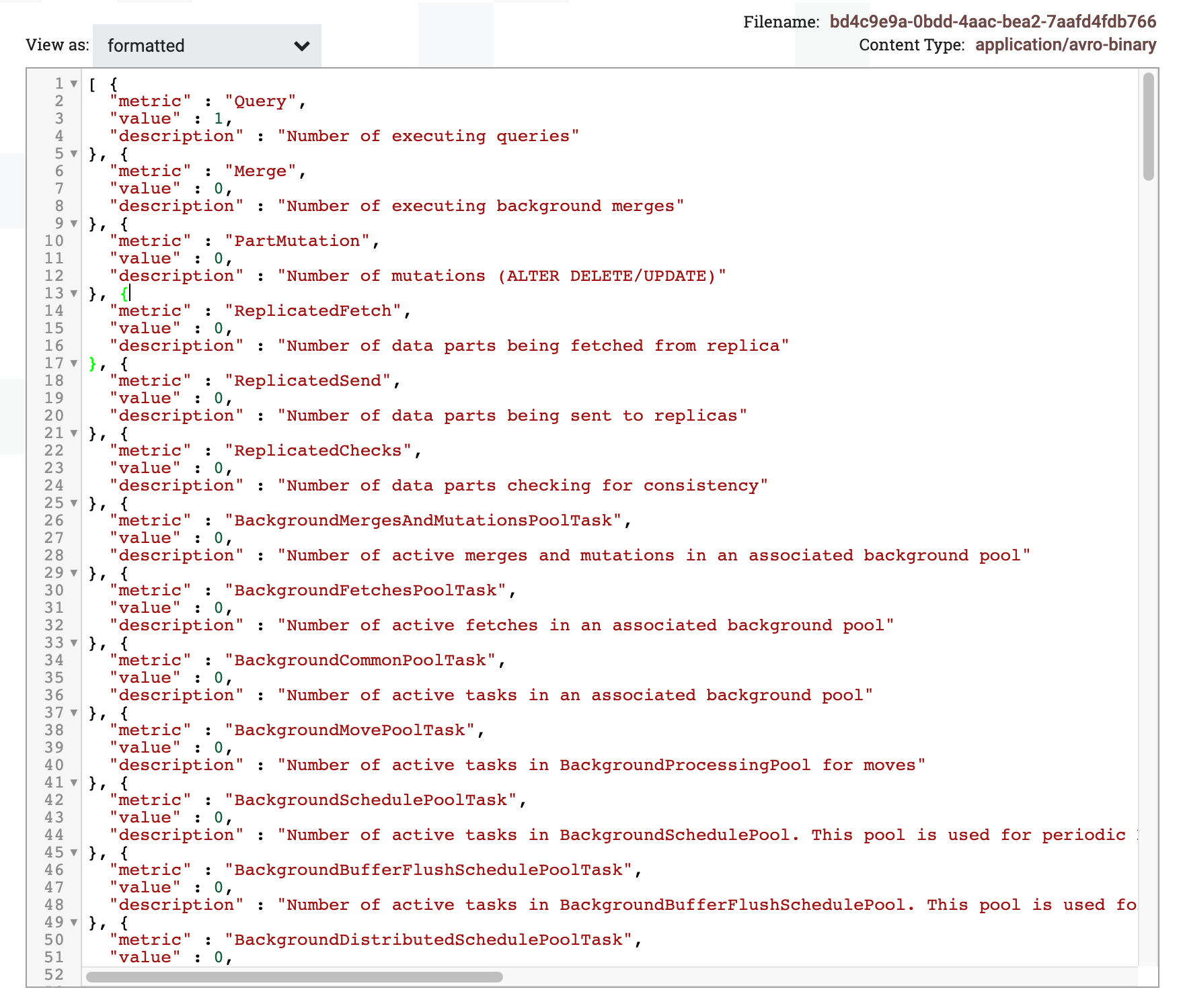 Просмотр содержимого FlowFile показывает результаты запроса в форматированном виде