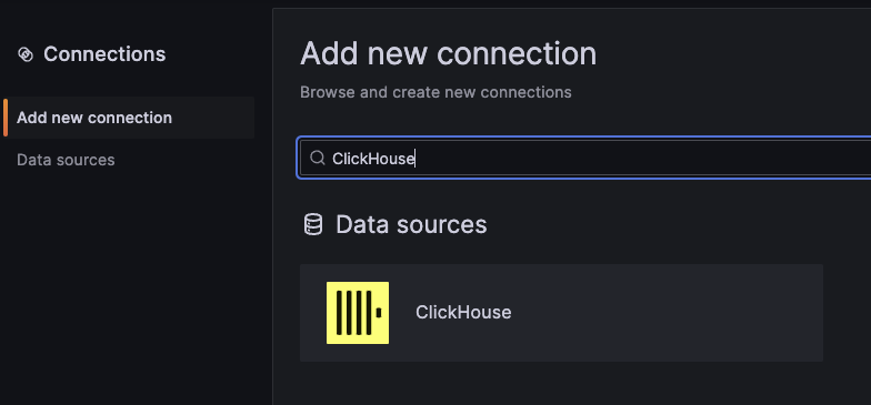 Выберите плагин ClickHouse на странице соединений