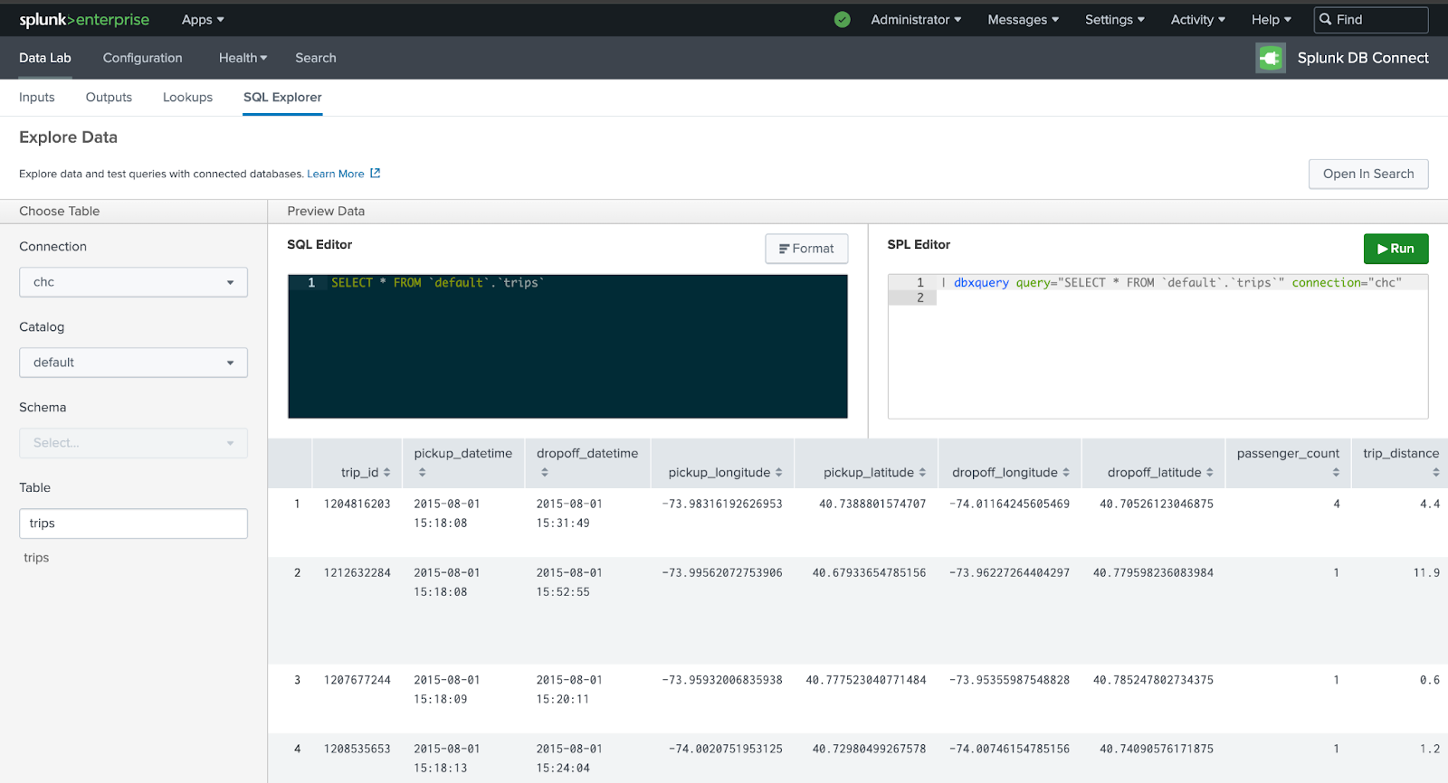 Splunk SQL Explorer, выбирающий соединение с ClickHouse