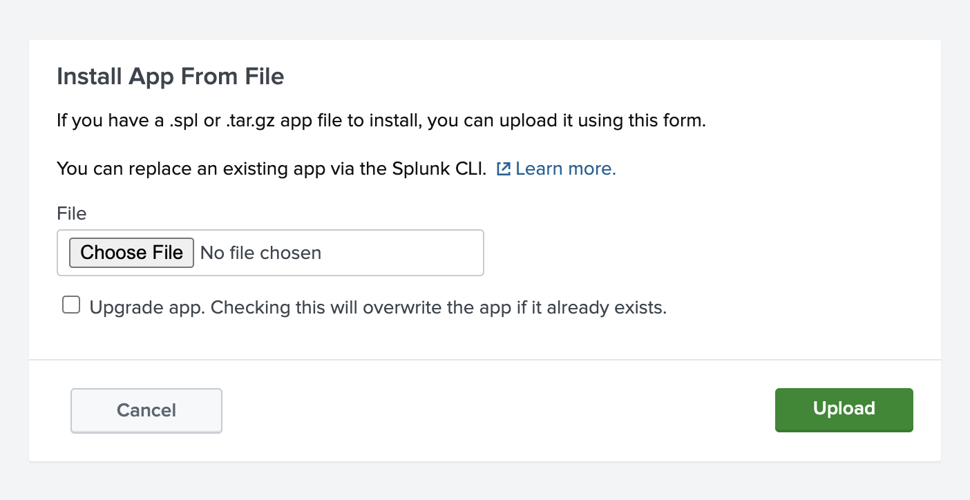 Диалог установки приложения Splunk для загрузки аддона ClickHouse